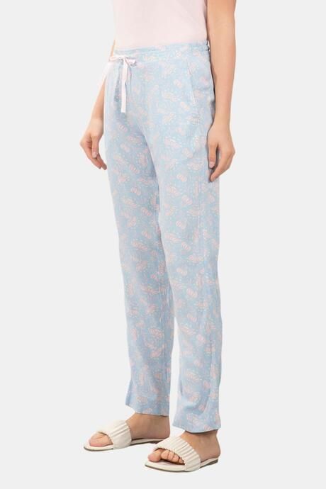 Amante Full Length Pyjama Bottom - Powder Blue Floral Print — image 2